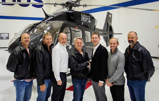 (L to R): Mark Hulsey; Jon Corn; Michael O’Connor, Airbus Helicopters, Inc.; Fred Luddy, founder of ServiceNow and SoCal Air Services;  Romain Trapp, Airbus Helicopters, Inc. COO; Travis Tinsey, Airbus Helicopters, Inc.; Mike Hulsey.