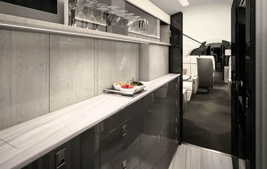 Renderings of FAI's latest Bombardier BD700 Global Express cabin refurbishment project.