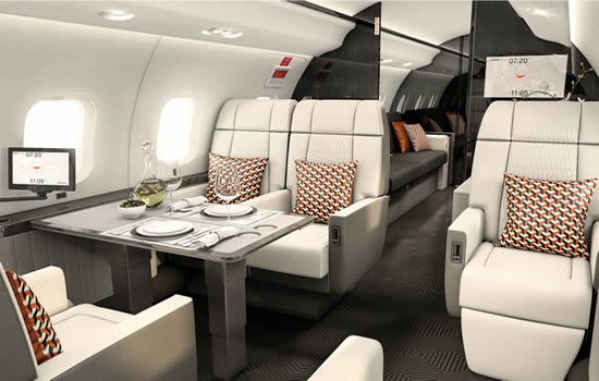 Renderings of FAI's latest Bombardier BD700 Global Express cabin refurbishment project.