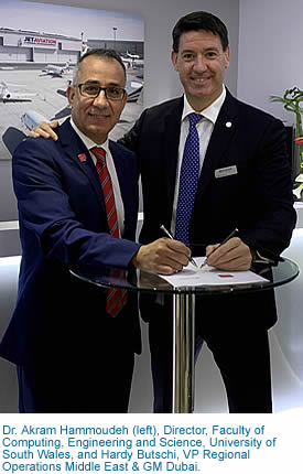 Dr. Akram Hammoudeh (left), Director, Faculty of Computing, Engineering and Science, University of South Wales, and Hardy Butschi, VP Regional Operations Middle East & GM Dubai.