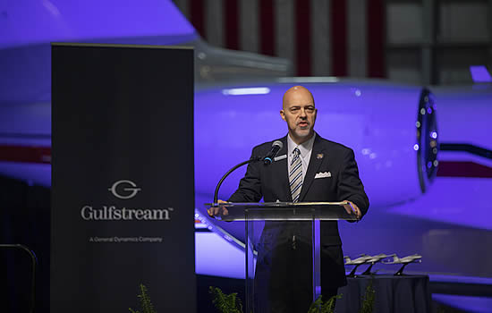 Derek Zimmerman, president, Gulfstream Customer Support, announces the FW Alliance Airport expansion.