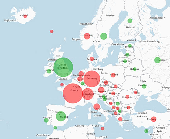 European Business Aviation Countries March 1-17 2020 Map.