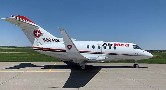 AirMed International's Hawker 800XP is based in Birmingham, Alabama.