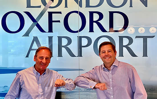 James Dillon Godfray, head of business development at London Oxford Airport (left) with Glen Heavens.