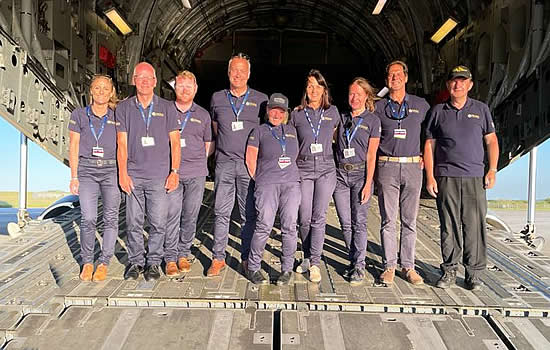 The Weston Aviation team on the ramp of a C-17 at Cornwall Airport Newquay.