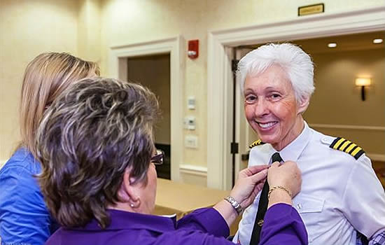 WAI Lifetime Member Wally Funk prepares for a network interview at a Women in Aviation International Conference, which she has attended, without missing a year, since 1989.