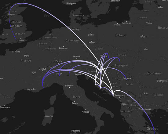 Top 20 outbound business jet pairs from Croatia, September 2021