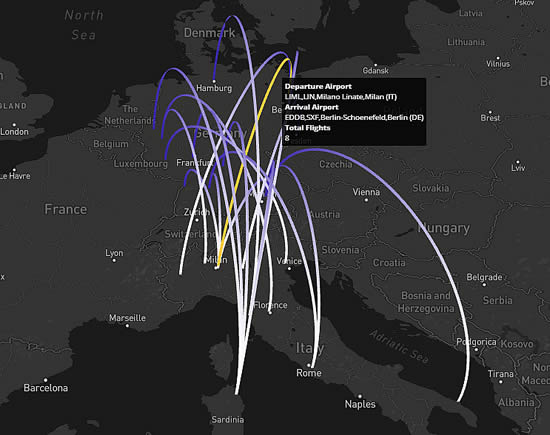 Business jet flights from Italy to Germany end-Sep through start-Oct 2021.