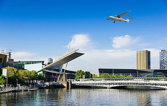 Electra eSTOL aircraft flying over the city of Geelong, and the Yarra River near Melbourne, Australia.