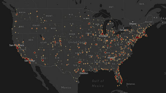 Hot spots for Branded Charter operations in the US in October 2021