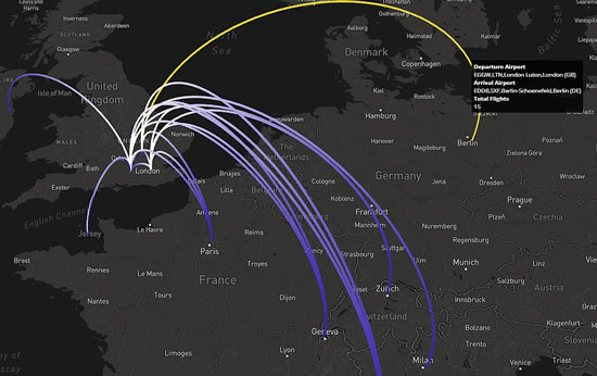 Busiest pairs flown internationally by business jets from the UK in November 2021