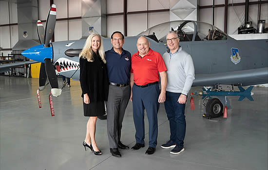 (L to R) Gretchen Barlow, Founder & CAO of Blue Air Training; James “Chef” Barlow, Founder & CEO of Blue Air Training; Russ Quinn, President of Top Aces Corp.; Paul Bouchard, CEO of Top Aces Holdings Inc.