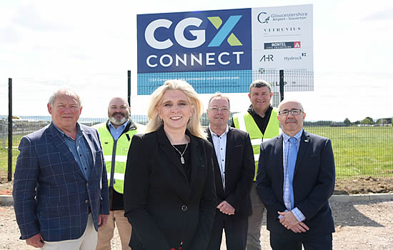 (L-R): Cllr Iain Dobie (Cheltenham Borough Council), Mark Price (Vitruvius Management Services, Managing Director), Karen Taylor (Gloucestershire Airport, Managing Director), Cllr Richard Cook (Leader of Gloucester City Council), Simon Turbutt (Montel Civil Engineering, Managing Director), Neil Hopwood (GFirstLEP).