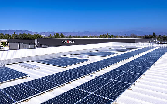 Solar panels installed at Clay Lacy Aviation’s Los Angeles headquarters.