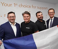 (L to R): Anthony Cox, Vice President, Customer Support, Bombardier; Mobile Response Team Engineers Pietro Iacubino and Sylvain Moratille; and Guillaume Landrivon, Vice President, Smart Services and Programs.