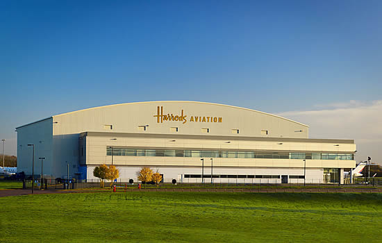Rendering of newly designed Hangar 12 at Harrods Aviation, London Stansted Airport.