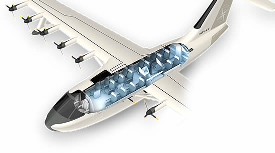 The Jekta PHA-ZE 100 electrically powered amphibious aircraft in 19 seat configuration.