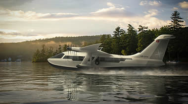 The Jekta PHA-ZE 100 electrically powered amphibious aircraft on water.