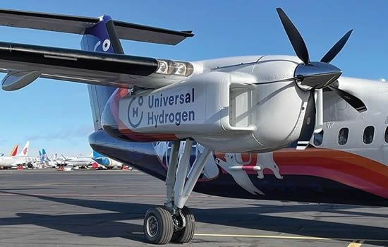 magniX-series electric propulsion system and specially designed Hartzell Propeller five-blade swept airfoil carbon fiber prop powers testbed Dash 8.
