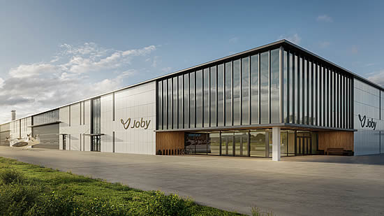 Rendering of Joby’s proposed manufacturing facility in Dayton, Ohio, which will support production of up to 500 electric vertical take-off and landing (eVTOL) aircraft per year.