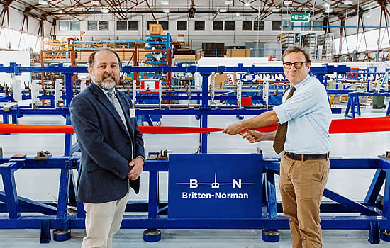 William Hynett, CEO of Britten-Norman (left) and Bob Seely, MP for Isle of Wight, open new production line.
