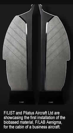 F/LIST and Pilatus Aircraft Ltd are showcasing the first installation of the biobased material, F/LAB Aenigma, for the cabin of a business aircraft.