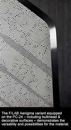 The F/LAB Aenigma variant equipped on the PC-24 – including bulkhead & decorative surfaces – demonstrates the versatility and possibilities for the material.