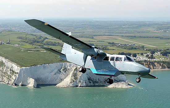 Visual representation of BN2T-4S Islander demonstrator aircraft with Stratospheric Platforms array modification. 