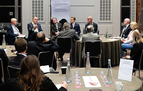 (L to R): Tim Fauchon, CEO, Helicopter Association International | Alex Durand, CEO, SaxonAir, Vice Chair, BBGA | James Dillon-Godfray, Head of Development Development, London Oxford Airport | Alistair Blundy, Skyrisks (AAM insurance) | Jeremy Hartley, Vertiports Policy Specialist, UK Civil Aviation Authority | Sandy Boyer, Sales Manager, Executive Aviation, Hunt & Palmer.