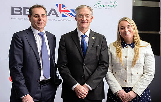 Erik Lindbergh with Kevin Macnaughton, Managing Director and Helen Stone-Ward, Senior Legal Counsel, Air Partner.