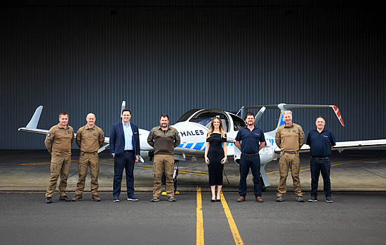 The Thales team with Tees Valley Mayor Ben Houchen and Victoria Ashby, Head of Property and Development at Teesside Airport.