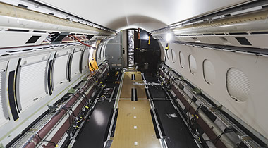 Gutted interior of Dassault Falcon 2000LX.
