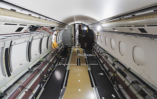 Gutted interior of Dassault Falcon 2000LX.