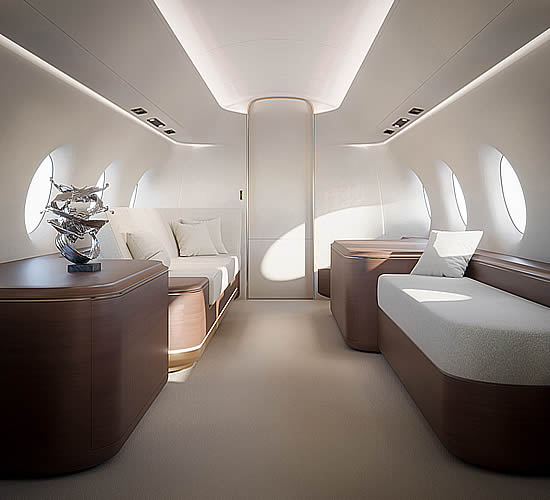 Jet Aviation Design Studio's Cirrus concept cabin for a VVIP business jet interior.