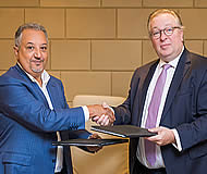 Jawad Dbila, CEO of Silk Way AFEZCO (left) with Patrick Hansen, CEO of Luxaviation Group.