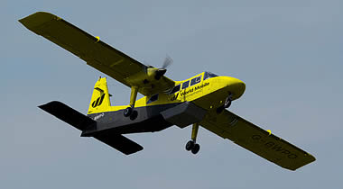 A Britten-Norman BN2T-4S Islander with World Mobile Stratospheric's advanced phased-array antenna system.
