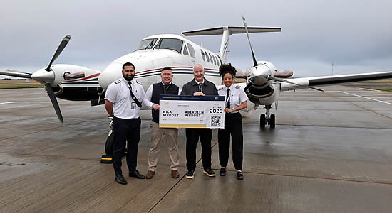 Wick-Aberdeen PSO commences: Cllr Bremner (centre left) and Derek Thomson (centre right).