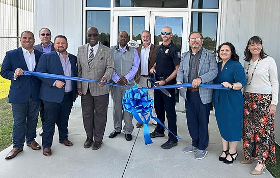 (L to R): Henry Thompson, Executive Vice President of Sales for Southern Sky Aviation; Steve Strickler, Jackson County Sheriff's Pilot; Barry Lambert, Executive Vice President of Charter and Maintenance for Southern Sky Aviation; Ennit Morris, Jackson County District 2 Supervisor; Mr. Cornelius Seaton, Vice Chairman Jackson County Airport Authority; Darryl Brewer, President of FBO Division for Southern Sky Aviation; Chris Bundy, Customs Agent; Tim Thomas, Vice President of FBO Operations for Southern Sky Aviation; Cinnamon Snyder, Jackson County Airport Director; Paige Roberts, President and CEO for Jackson County Chamber of Commerce.