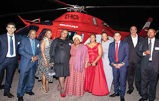 From left to right: Aurelian Blanc, Gideon Sam (chairman, AMS board of trustees), Dr Mathe, Dr Peri, Dr Nkosana Dlamini-Zuma, Gugu Ntuli, Kangi Khoza, Farhaad Haffejee AMS CEO, Reggie Naidoo (advisor to the AMS board) and Geoffrey Qhena