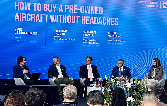 Corporate Jet Investor hosted two panels at AERO including one on pre owned aircraft trends with Steve Varsano, Warren Lovell and Meghan Dwyer.