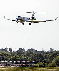 Qatar Executive G700 on final approach to Runway 03 at London Biggin Hill Airport.