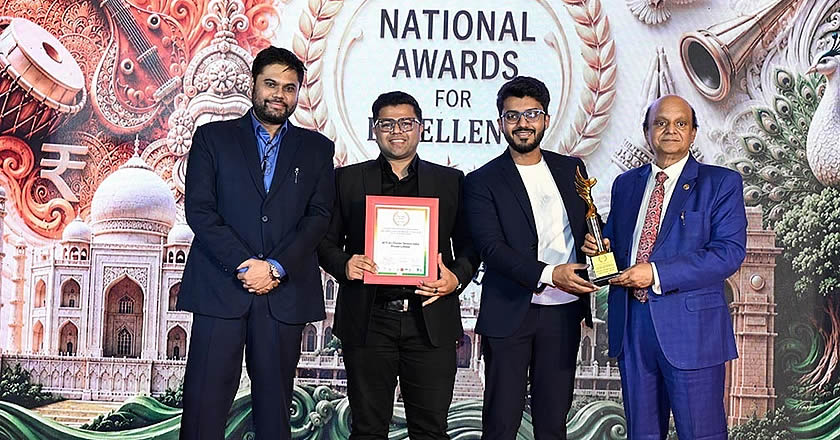 Aman Agarwal collects the Air Cargo Charter Broker of the Year award at India's National Awards for Excellence.