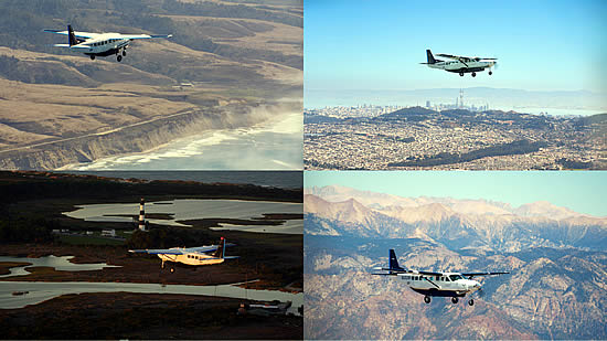 Joby Aviation’s autonomous J208 aircraft shown in flight during key milestones of its historic 3,199-mile transcontinental journey across America. (Clockwise from top left) Departing the Pacific coast near Concord, CA (KCCR); flying over the San Francisco Bay Area skyline; navigating high-altitude mountain terrain across the American West; and completing a low pass past Bodie Island Lighthouse in North Carolina’s Outer Banks near Kitty Hawk. Joby Aviation’s autonomous J208 aircraft shown in flight during key milestones of its historic 3,199-mile transcontinental journey across America. (Clockwise from top left) Departing the Pacific coast near Concord, CA (KCCR); flying over the San Francisco Bay Area skyline; navigating high-altitude mountain terrain across the American West; and completing a low pass past Bodie Island Lighthouse in North Carolina’s Outer Banks near Kitty Hawk.